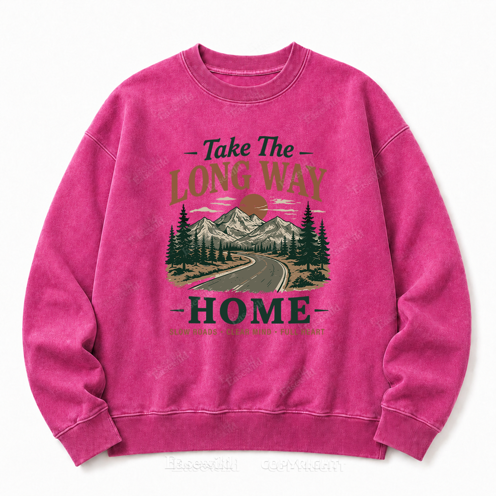 Take the Long Way Home Front Graphic Washed Crewneck