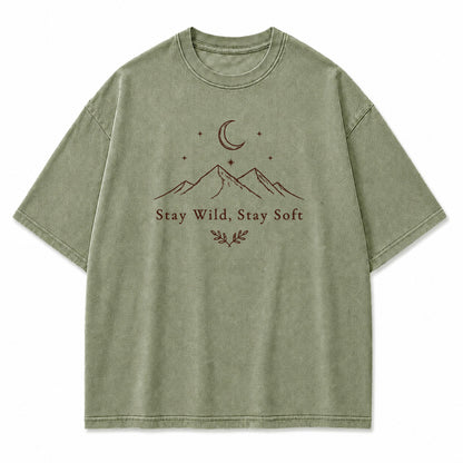 Stay Wild Stay Soft Mountain Moon Graphic T-Shirt
