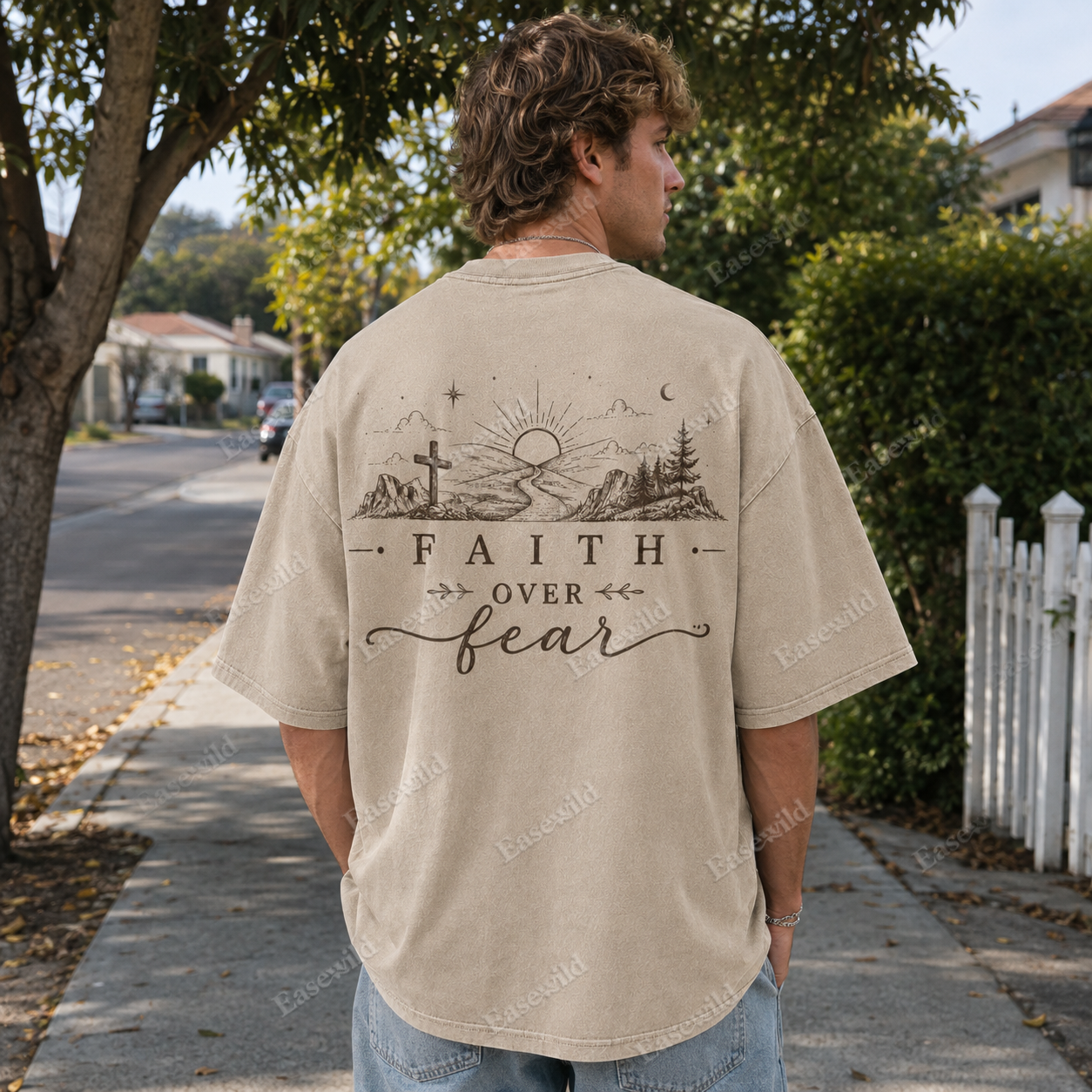 Faith Over Fear Washed Back Print Tee