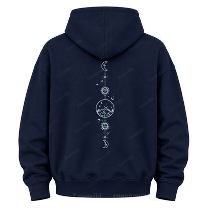 Celestial Mountain Sun & Moon Graphic Hoodie