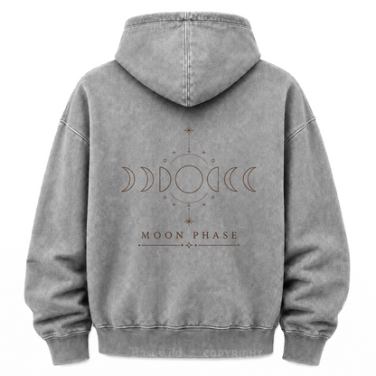 Hoodie mit Mondphasen-Himmelsgrafik und Washed-Effekt