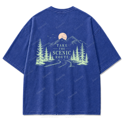 Take The Scenic Route Minimal Washed Print Tee