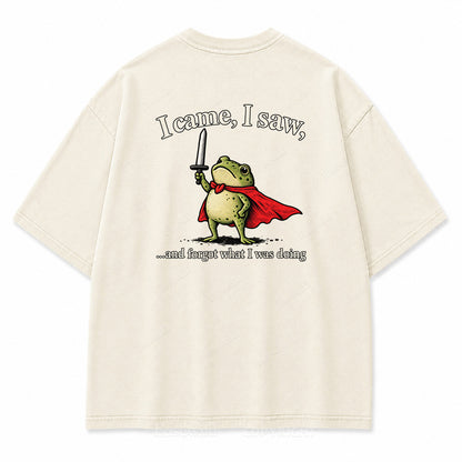 Funny Hero Frog "I Came, I Saw" Washed Graphic T-Shirt