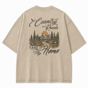 Country Roads Take Me Home Washed Back Print Tee
