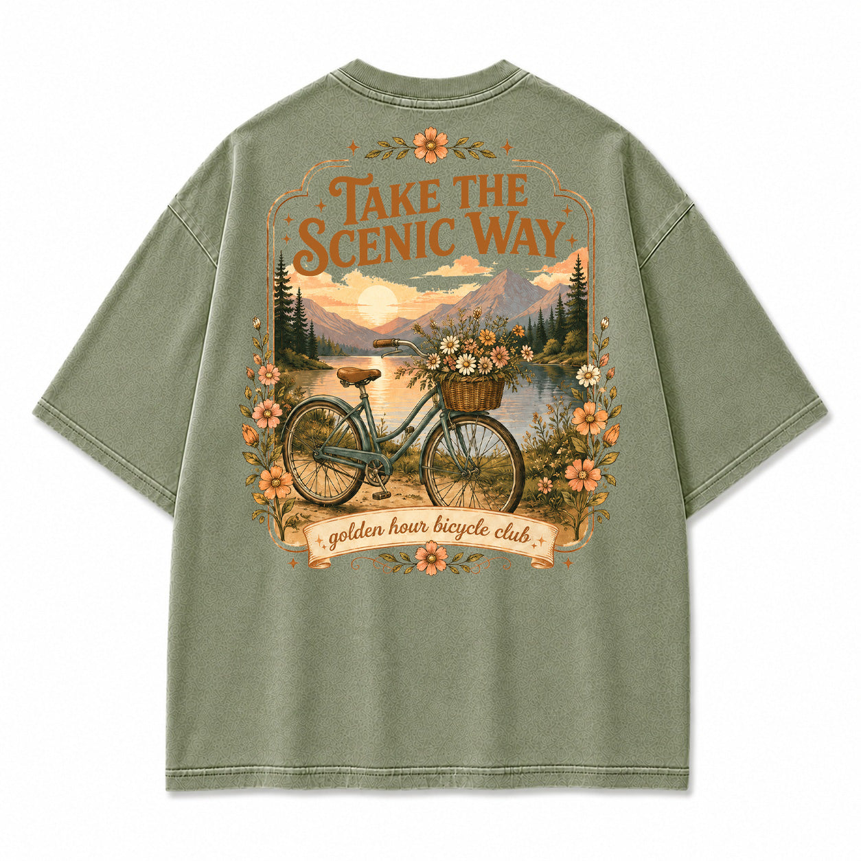 Golden Hour Bicycle Lake Graphic T-Shirt