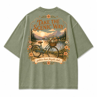 Golden Hour Bicycle Lake Graphic T-Shirt