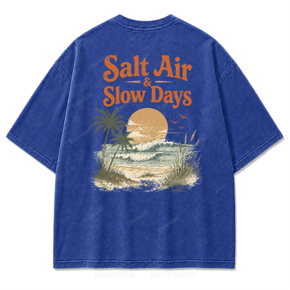 Salzige Luft und ruhige Tage Washed Print T-Shirt