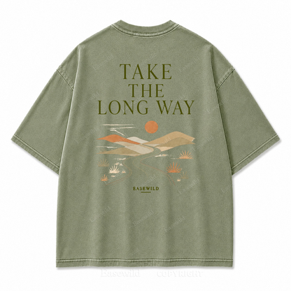 Take the Long Way Washed Back Print Tee