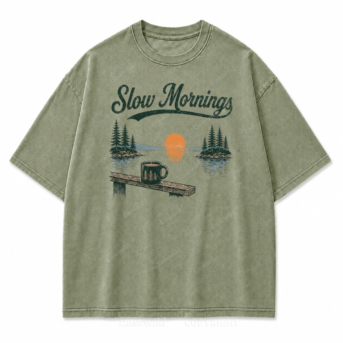 Slow Mornings Lake Coffee Washed Print Tee