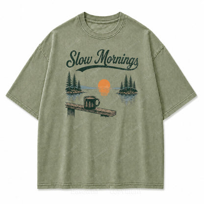 Slow Mornings Lake Coffee Washed Print Tee