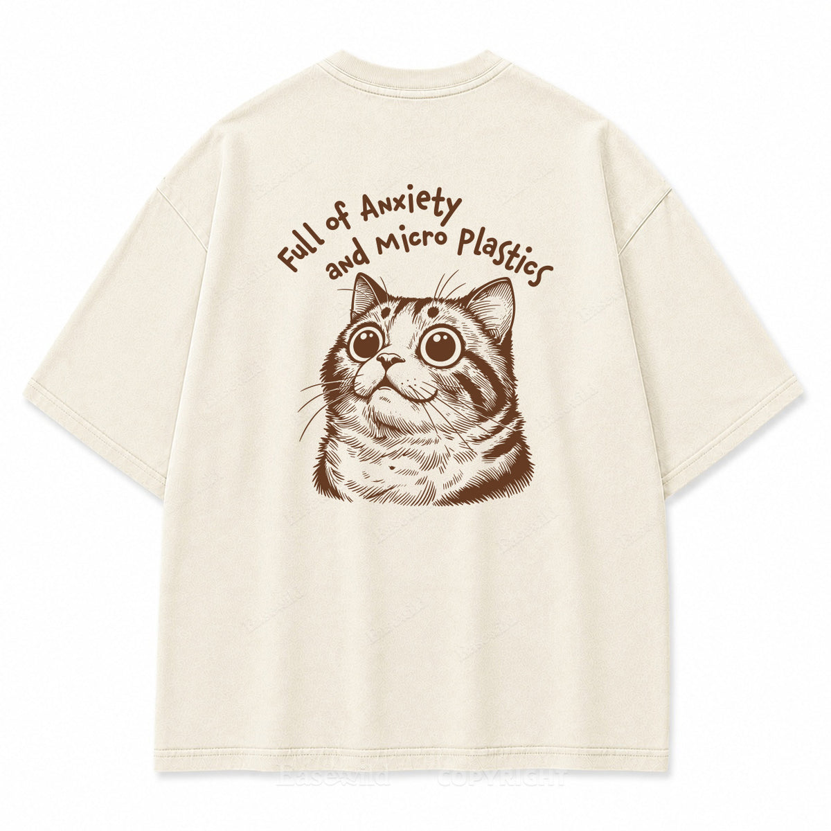 "Full of Anxiety and Micro Plastics" Funny Cat Washed Graphic T-Shirt