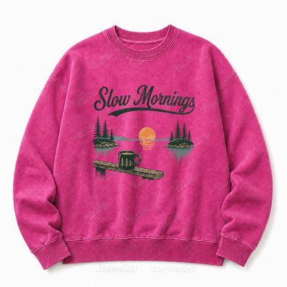 Slow Mornings Front Graphic Washed Crewneck