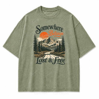 Somewhere Between Lost and Free Washed Print Tee