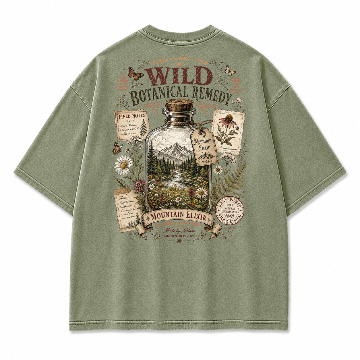 Mountain Elixir Botanical Bottle Graphic T-Shirt