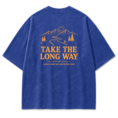 Take the Long Way Mountain Washed Print Tee