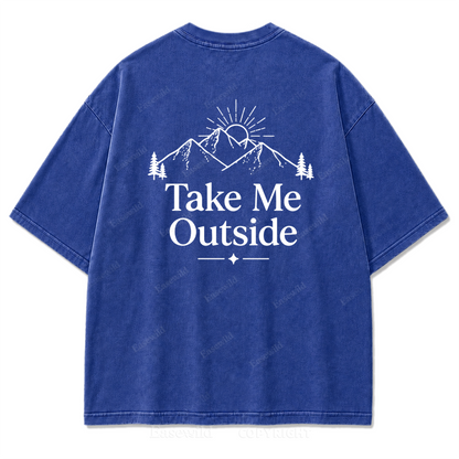 Take Me Outside Minimalist Mountain Washed Print Tee