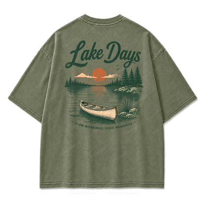 Lake Days Slow Mornings Graphic Washed T-Shirt