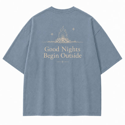 Good Nights Begin Outside Minimalist Campfire Tee
