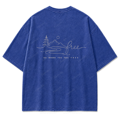 Go Where You Feel Free Mountain Washed Print Tee