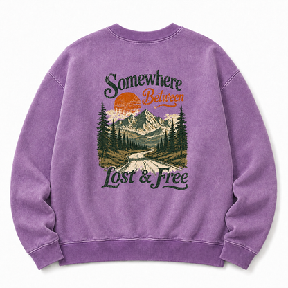 Somewhere Between Lost & Free Washed Back Graphic Sweatshirt