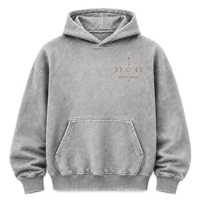 Hoodie mit Mondphasen-Himmelsgrafik und Washed-Effekt