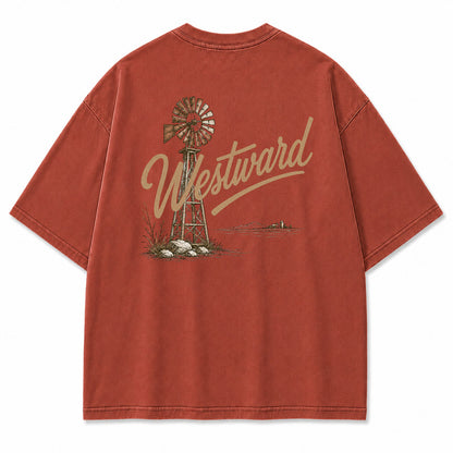 Westward Prairie Windmill Graphic T-Shirt
