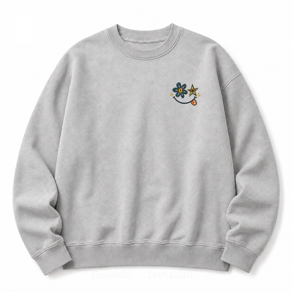 Retro Flower Star Smiley Washed Sweatshirt
