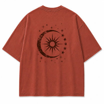 Cosmic Crescent Sunburst Graphic T-Shirt