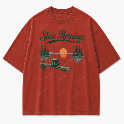 Slow Mornings Lake Coffee Washed Print Tee