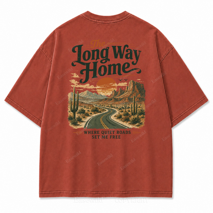 The Long Way Home Washed Back Print Tee