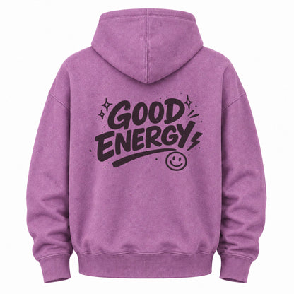 Good Energy Smile Graphic Washed Hoodie
