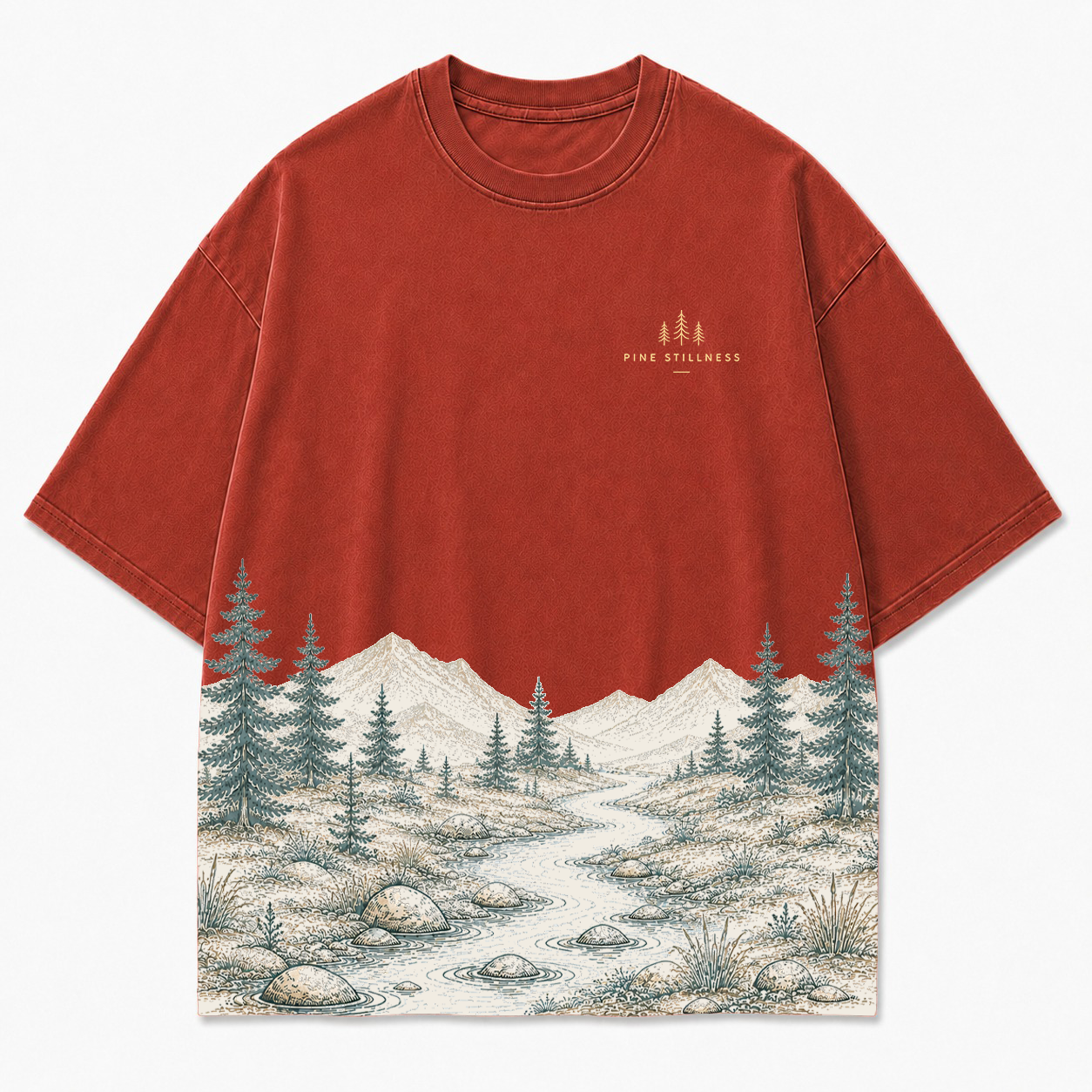 Pine Stillness River Landscape Graphic T-Shirt