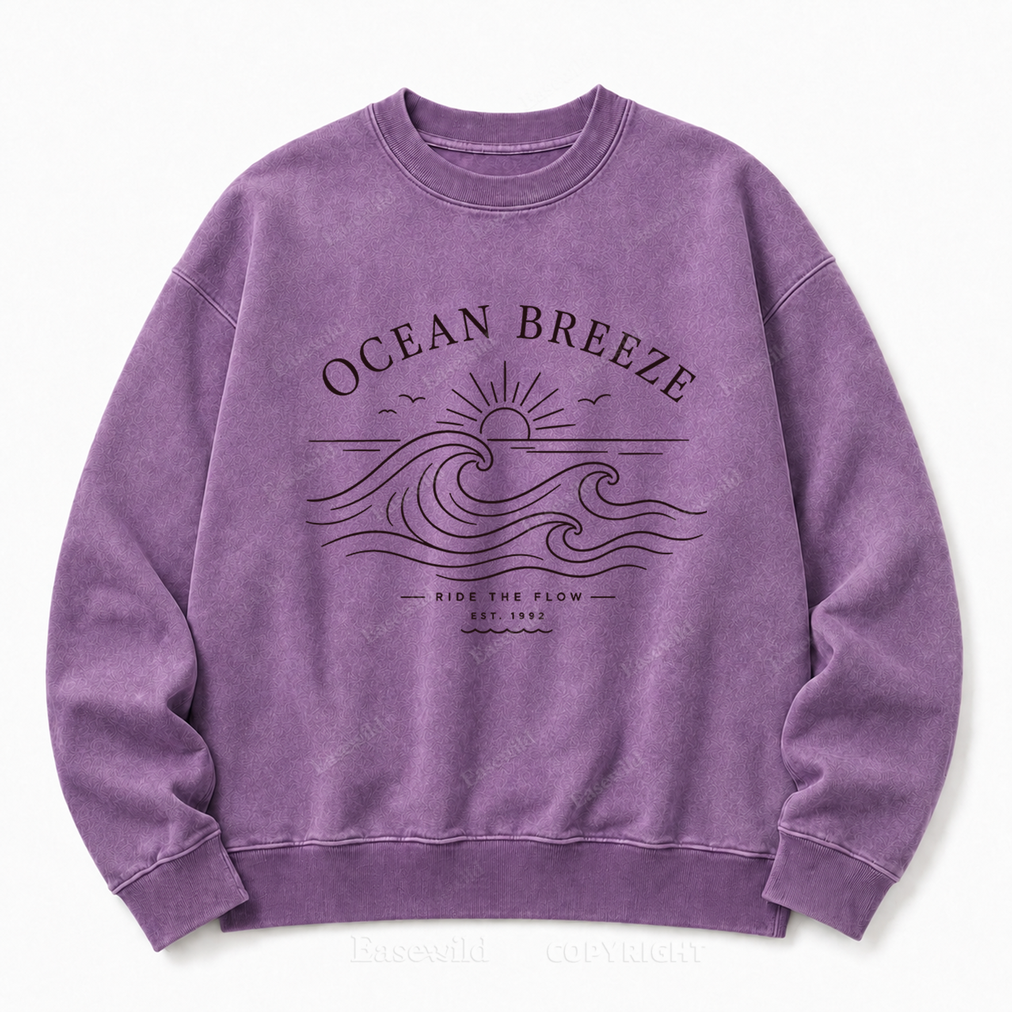 Ocean Breeze Front Graphic Washed Crewneck