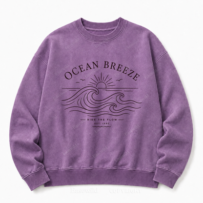 Ocean Breeze Front Graphic Washed Crewneck