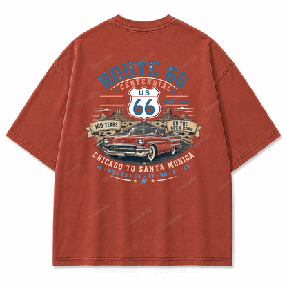 Route 66 Centennial Vintage Car Washed Back Print Tee