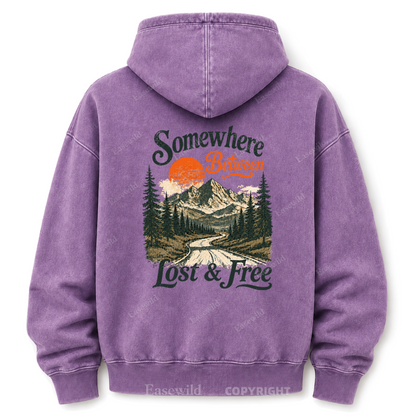 Somewhere Between Lost & Free Washed Graphic Hoodie