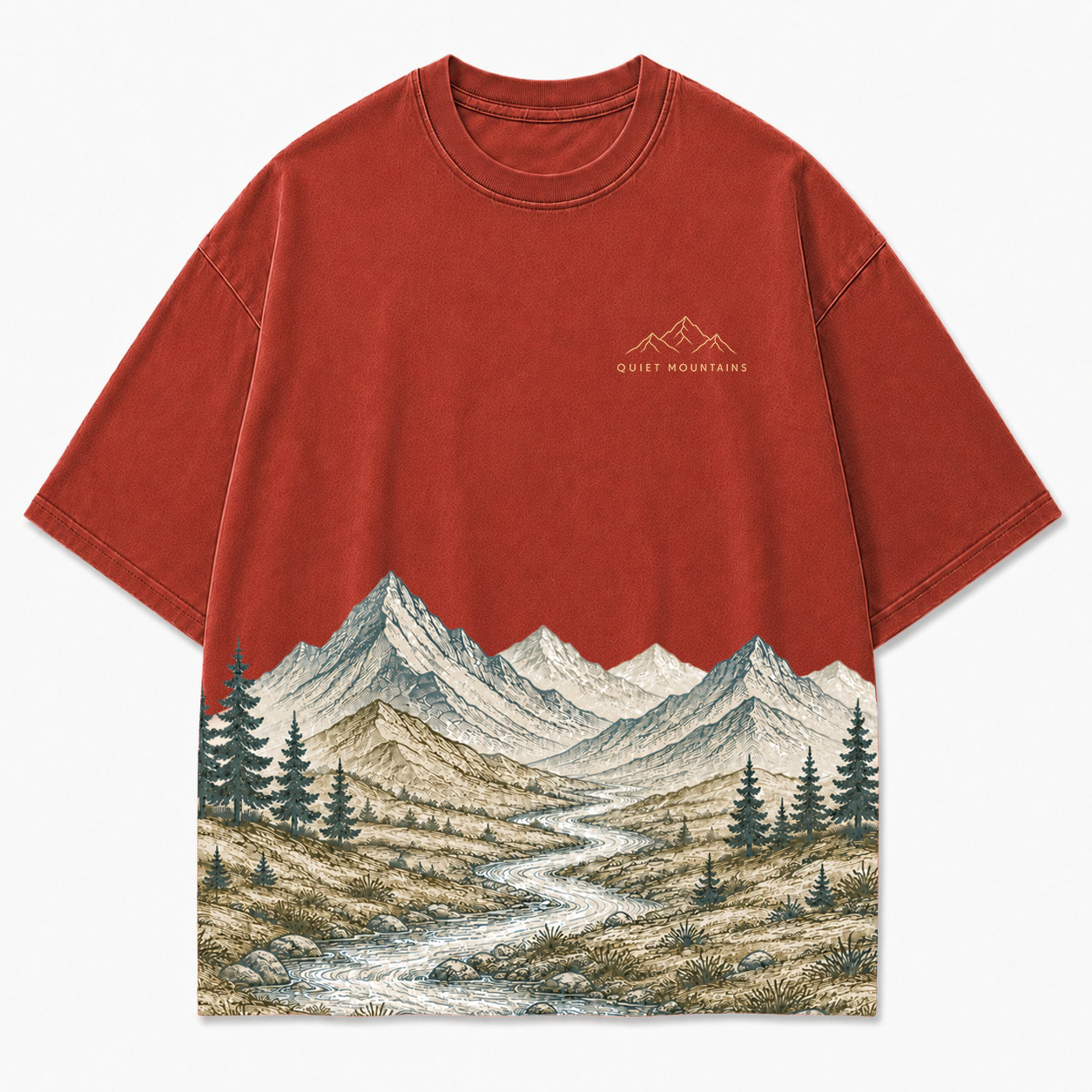 Quiet Mountains River Landscape Scenic Hem Tee