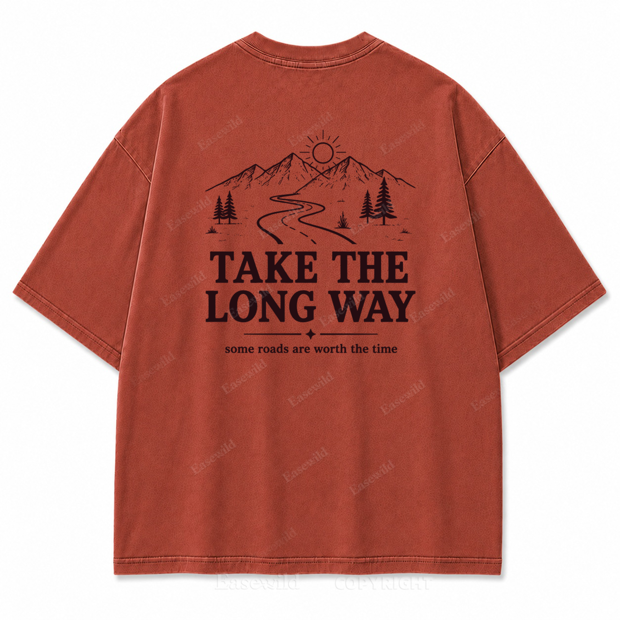 Take the Long Way Mountain Washed Back Print Tee