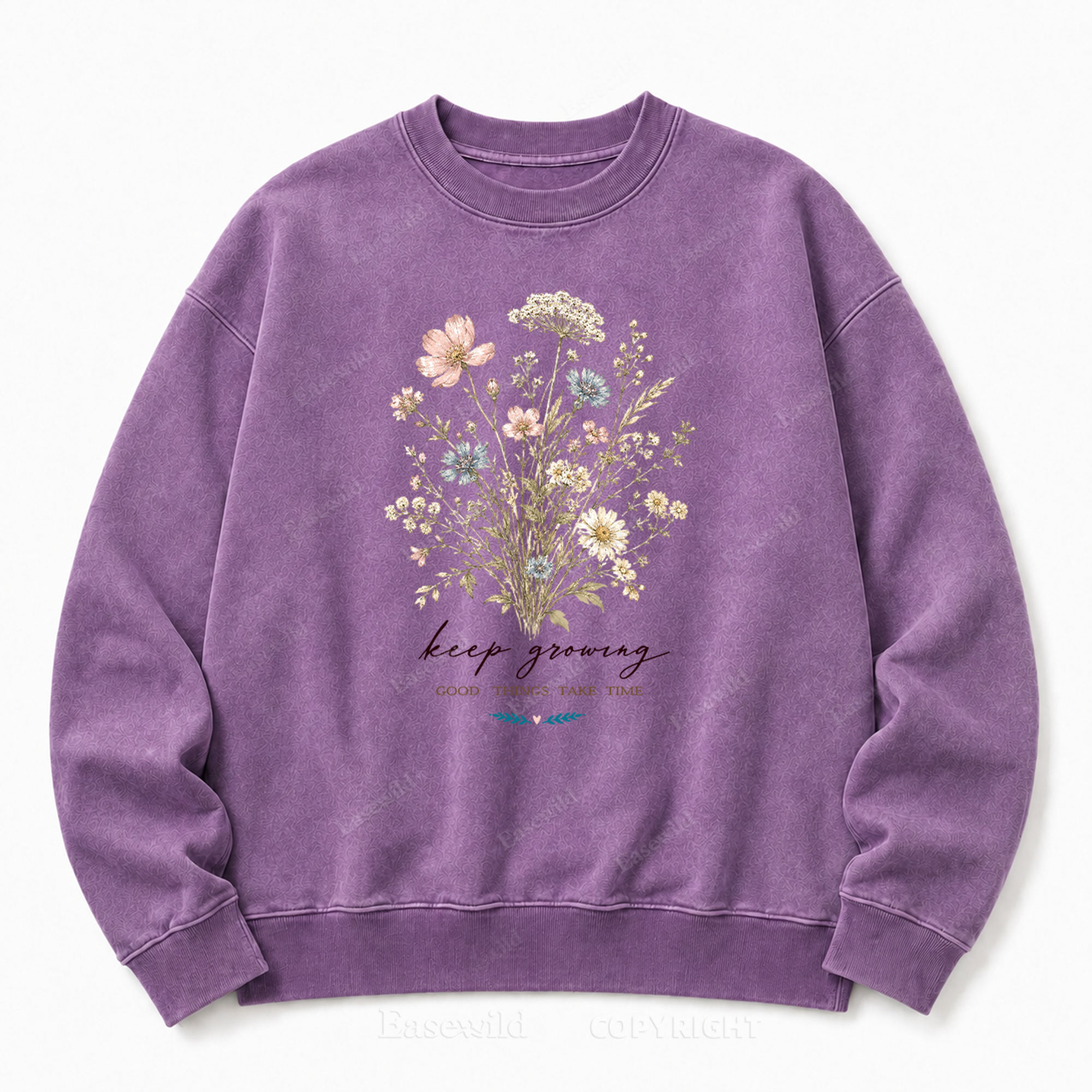 Keep Growing Front Graphic Washed Crewneck