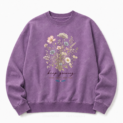 Keep Growing Front Graphic Washed Crewneck