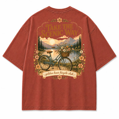 Golden Hour Bicycle Lake Graphic T-Shirt