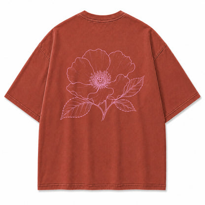 Blue Line Flower Graphic T-Shirt