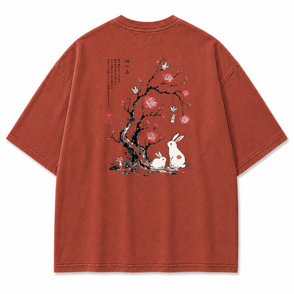 Japanese Plum Blossom Rabbit Graphic T-Shirt
