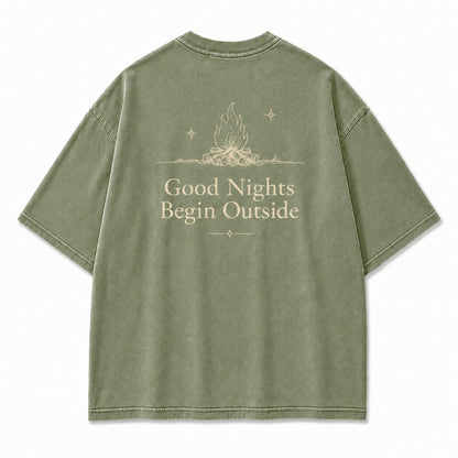 Good Nights Begin Outside Minimalist Campfire Tee