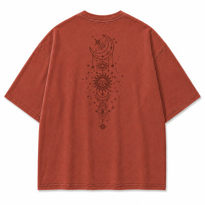 Celestial Harmony Sun Moon Graphic T-Shirt
