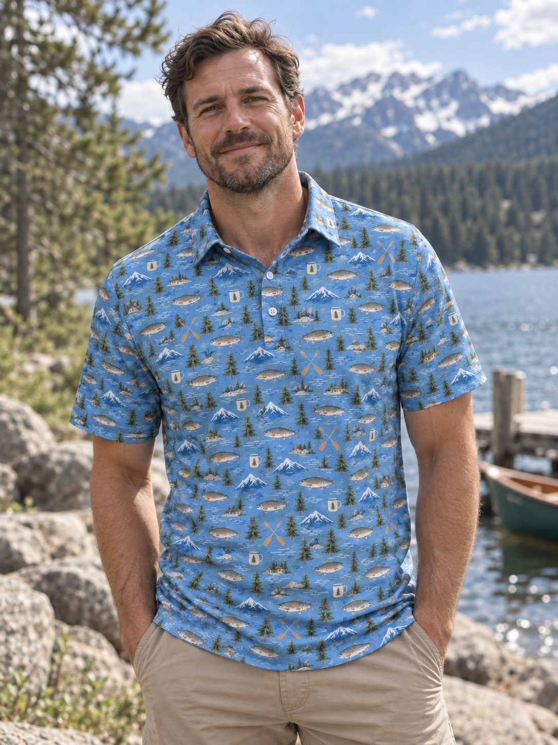 Mountain Lake Fishing Polo