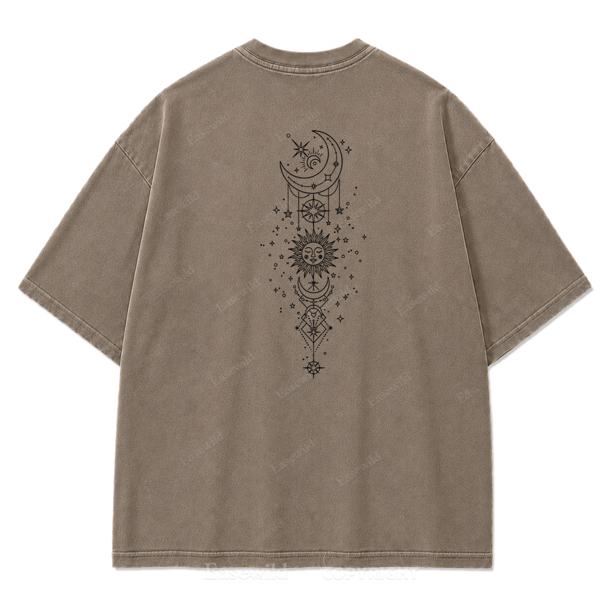 Himmlische Harmonie Sonne Mond Washed Print T-Shirt