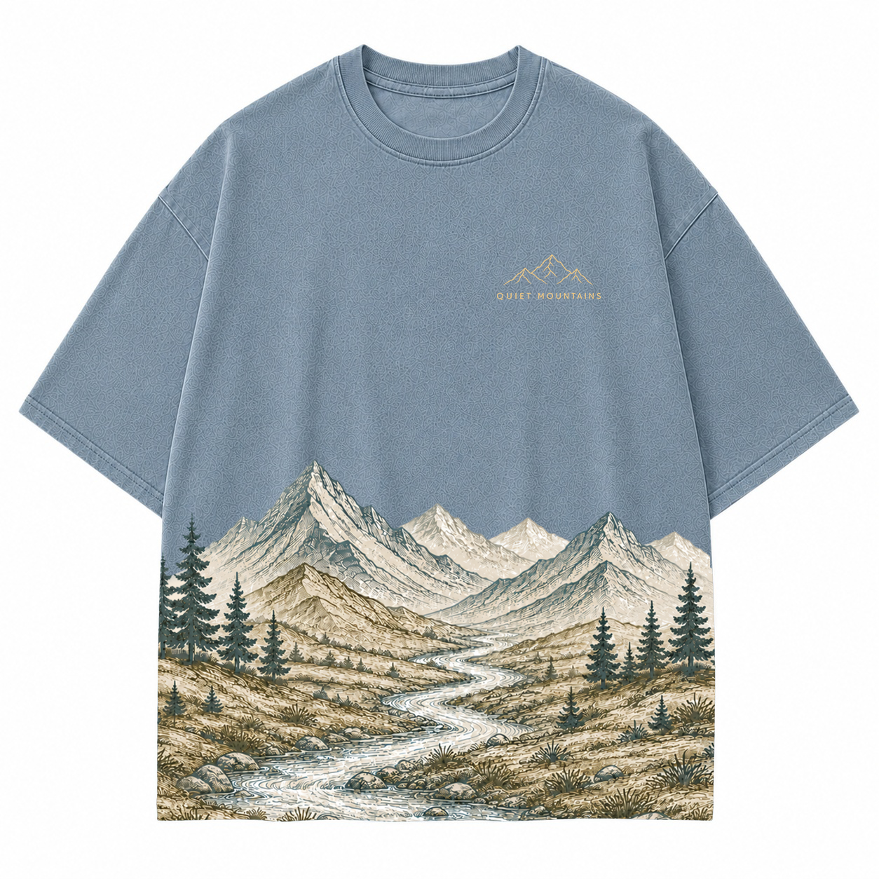 Quiet Mountains River Landscape Scenic Hem Tee
