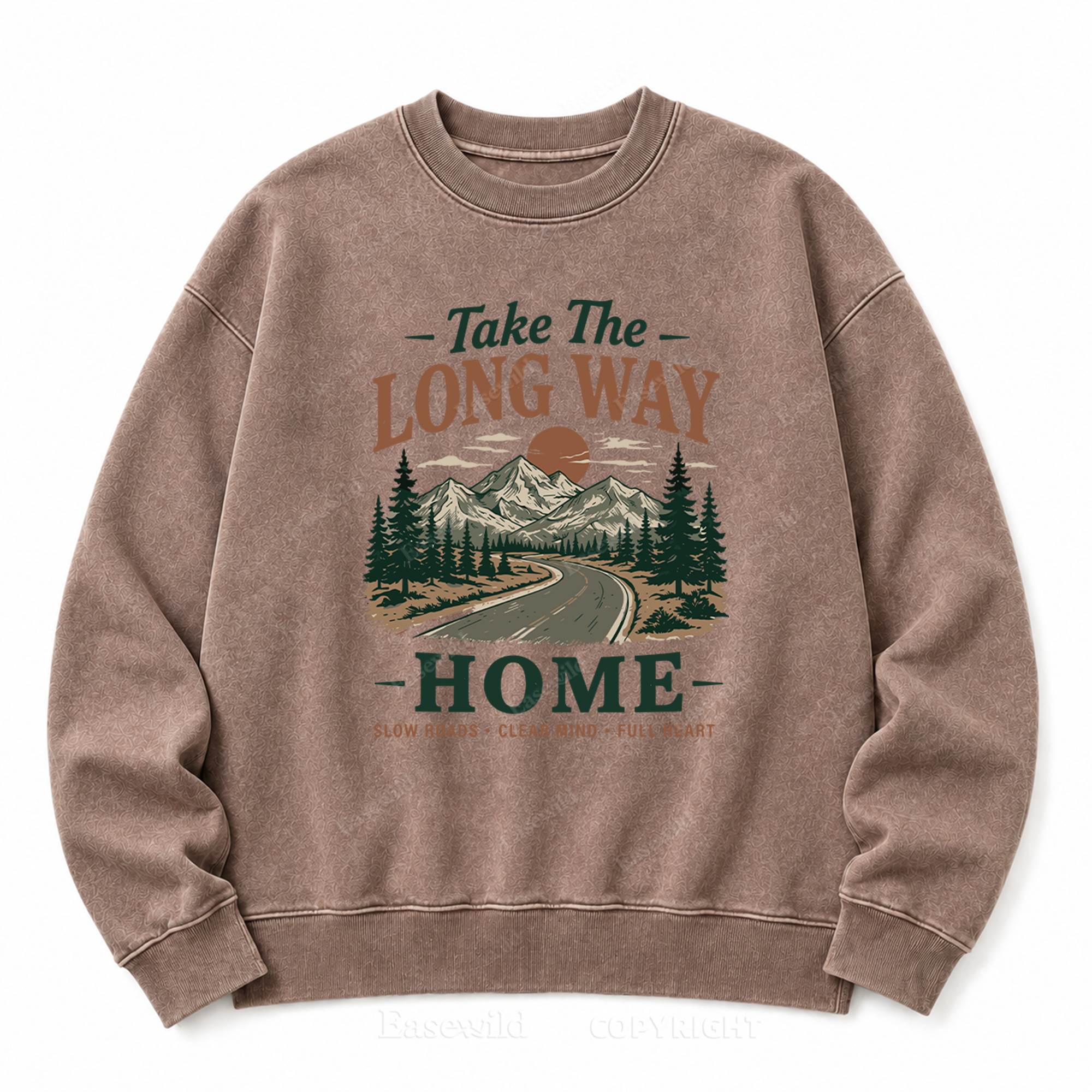 Take the Long Way Home Front Graphic Washed Crewneck