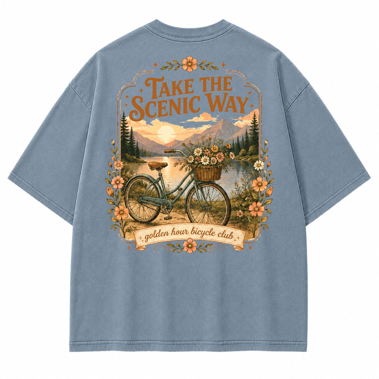 Golden Hour Bicycle Lake Graphic T-Shirt